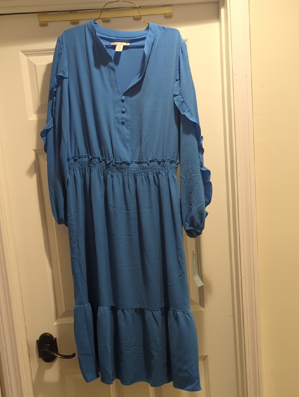 London Times Blue Maxi Dress with Ruffle Sleeves